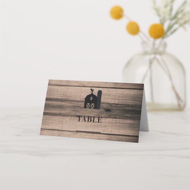Carte De Placement Rustique Patiné bois noir Mariage de grange (Devant)