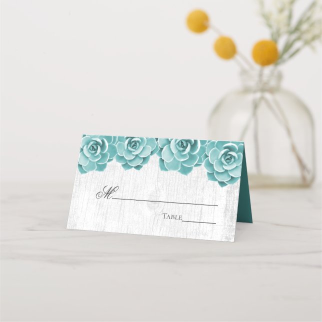 Carte De Placement Rustique Succulent Floral Élégant table de mariage (Devant)