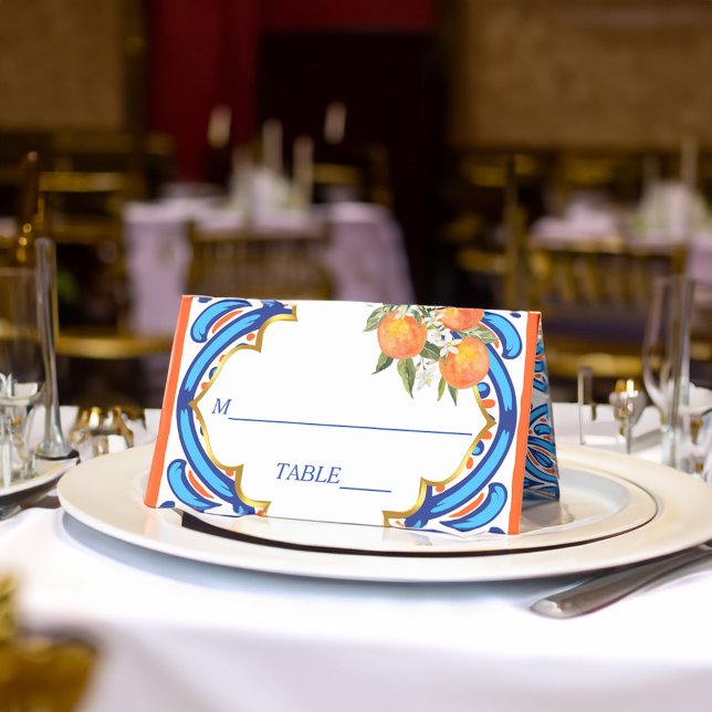 Carte De Placement Sa Squeeze principale fête de mariage orange bleu  (Her Main Squeeze orange blue bridal shower Place Card personalized bridal shower decor)