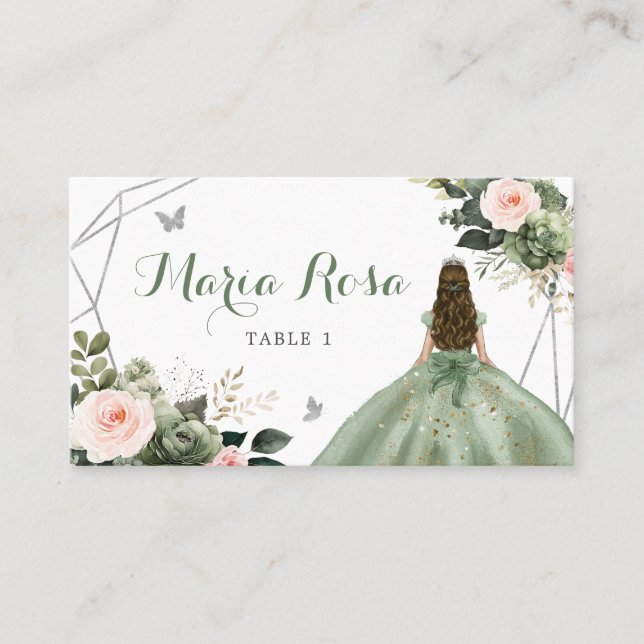 Carte De Placement Sage Green Blush Girl Sweet 16e anniversaire (Devant)