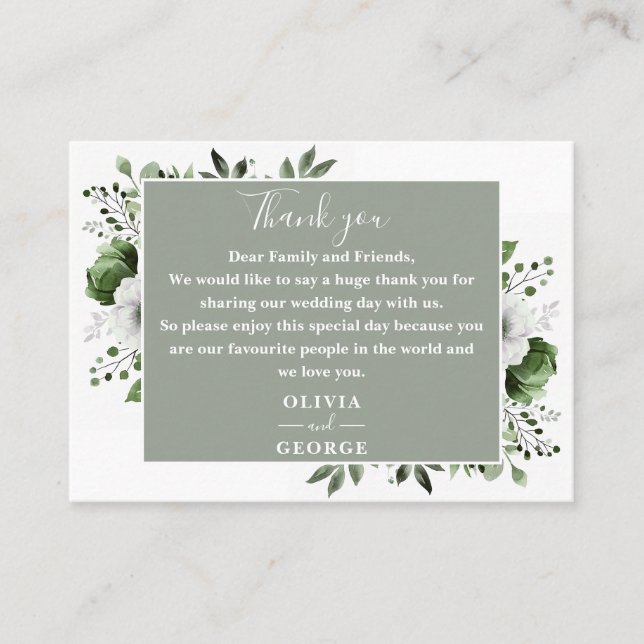 Carte De Placement Sage Green Botanique Floral Mariage Merci (Devant)