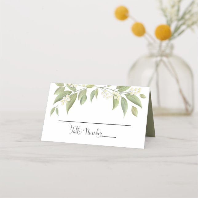 Carte De Placement Sage Green Foliage Mariage Élégant Numéro de table (Devant)