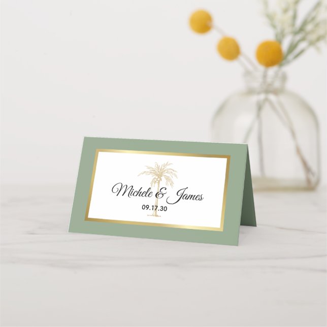 Carte De Placement Sage Green Gold Palm Tree Mariage moderne (Devant)