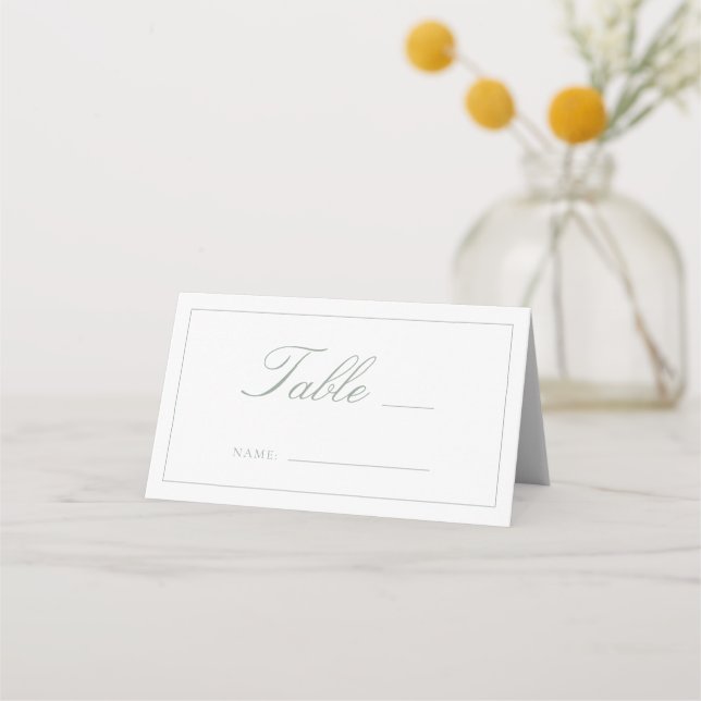 Carte De Placement Sage Green Monogramme Script Mariage Numéro de tab (Devant)
