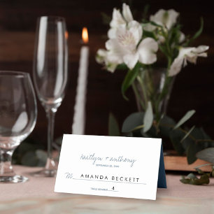 Carte De Placement Script moderne Dusty bleu minimaliste Mariage