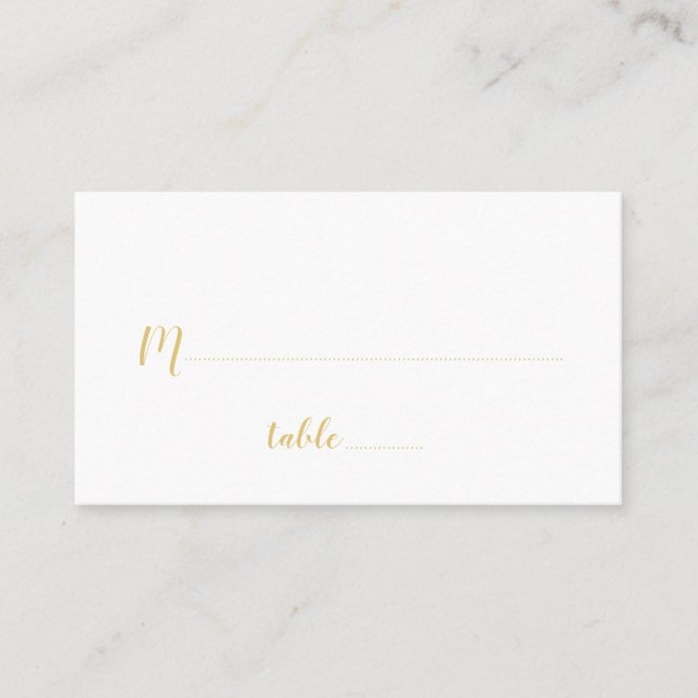 Carte De Placement Script moderne Mariage blanc et or (Devant)