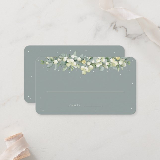 Carte De Placement Seafoam Green Snowberry+Eucalyptus Mariage plat (Devant/Arrière en situation)