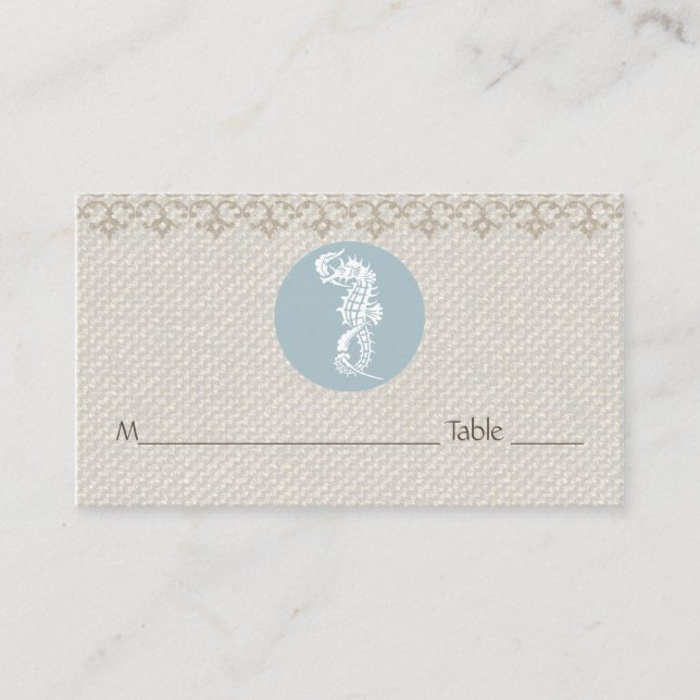 Carte De Placement Seahorse Bleu Classique Nautique Élégant (Devant)