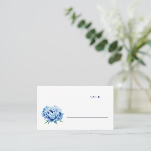 Carte De Placement Serene Blue Minimalist Floral (Debout devant)