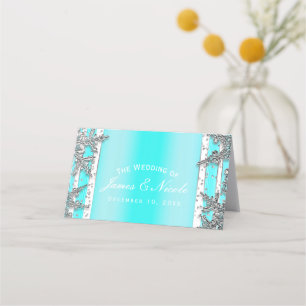 Carte De Placement Siège de fête flocons de neige d'hiver bleu aqua e
