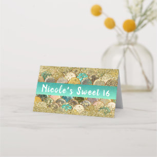 Carte De Placement Siège de table en paillettes dorées en cascade de 