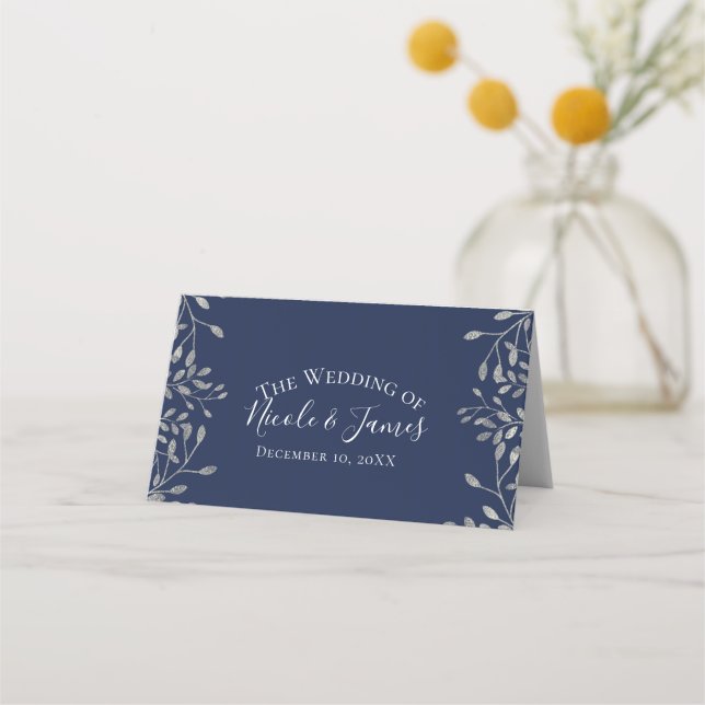 Carte De Placement Siège de table Mariage moderne Silver & Blue Botan (Devant)