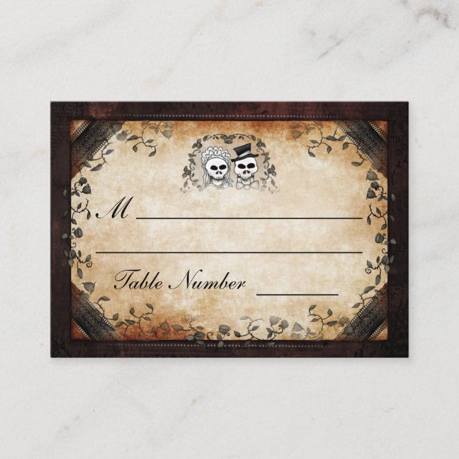 Carte De Placement Siège mariage - Skeletons d'Halloween gothiques Br (Devant)