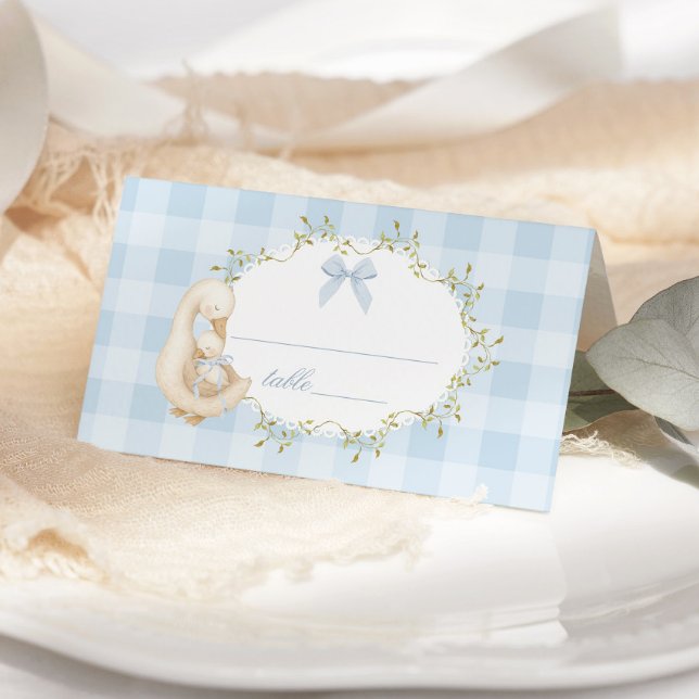 Carte De Placement Silly Goose Blue Bow Gingham Whimsical (Créateur téléchargé)