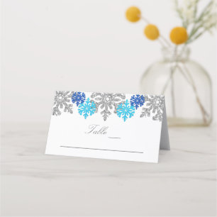 Carte De Placement Silver Blue Snowflakes Mariage d'hiver