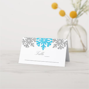 Carte De Placement Silver Blue Snowflakes Mariage d'hiver
