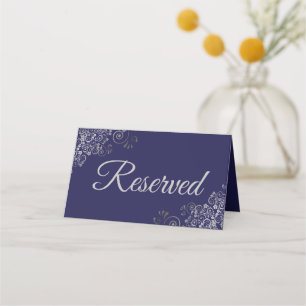 Carte De Placement Silver Frills Marine Bleu Élégant Mariage Réservé