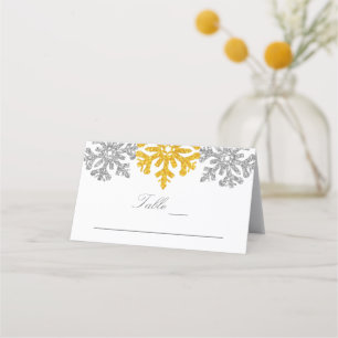 Carte De Placement Silver Gold Snowflakes Mariage hivernal