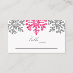 Carte De Placement Silver Pink Snowflakes Mariage d'hiver