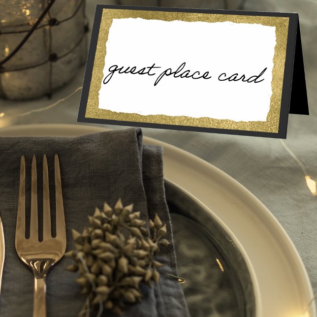 Carte De Placement Simple Elegant Classic Gold Black Party Event (Modern black gold event guest place card.)