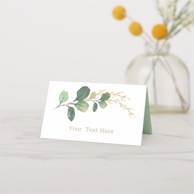Carte De Placement Simple + Elégante Aquarelle Vert Vert Or Vert (Devant)
