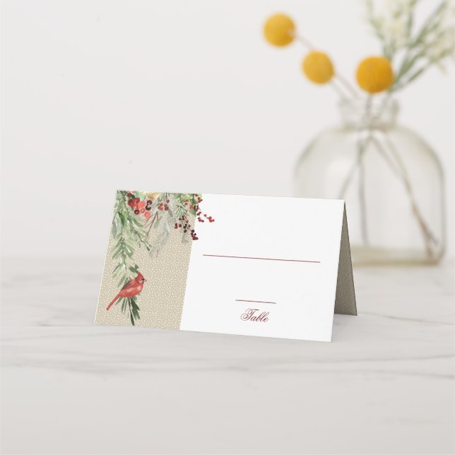 Carte De Placement Simple Hiver | Cardinal & Greens | Mariage (Devant)