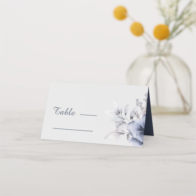 Carte De Placement Simple Mariage floral bleu Dusty (Devant)