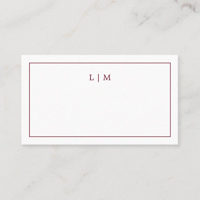 Carte De Placement Simple Monogramme de Bourgogne Élégant Mariage (Devant)