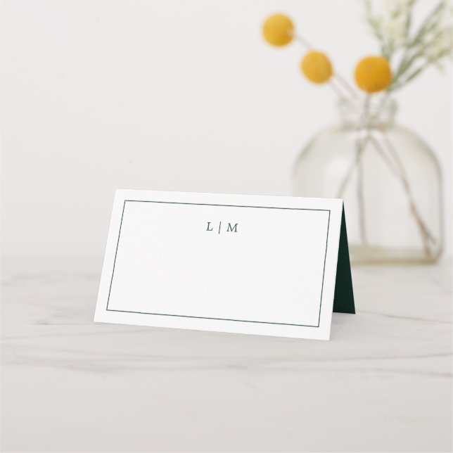 Carte De Placement Simple Monogramme Vert de Forêt Mariage Élégant (Devant)