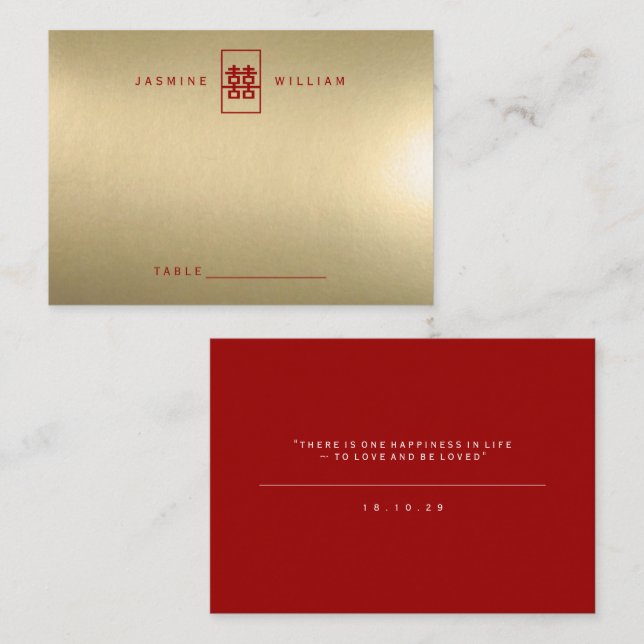 Carte De Placement Simple Rectangle double bonheur Mariage chinois (Devant / Derrière)