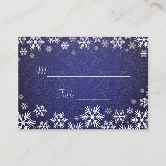 Carte De Placement Snowflakes et Blue Mariage damassé Place Setting (Devant)