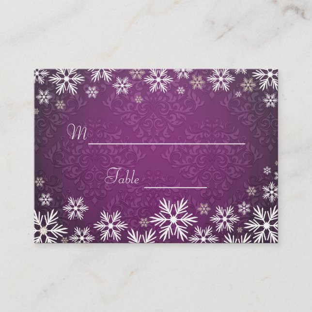 Carte De Placement Snowflakes et violet Mariage damassé Place Setting (Devant)