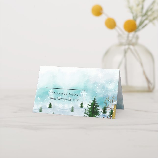 Carte De Placement Snowy Frosty Hiver Matin Snowflakes Mariage (Devant)
