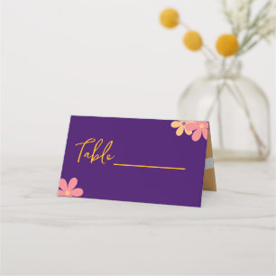 Carte De Placement Soirée de mariage rétro violet orange floral