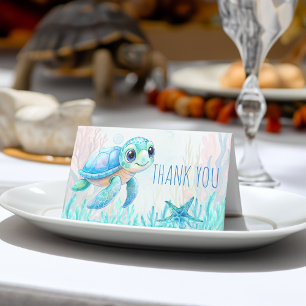 Carte De Placement Sous le baby shower bleu tortue de mer merci