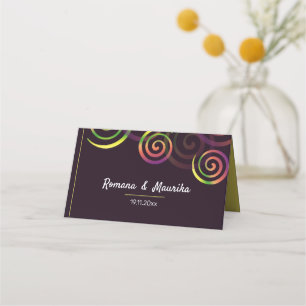 Carte De Placement Spirales Arc-En-Ciel Chic Sur Violet Profond Et mo