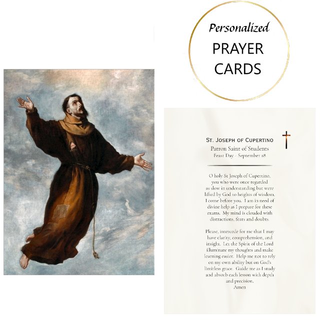 Carte De Placement St. Joseph of Cupertino Catholic Prayer Card       (Créateur téléchargé)