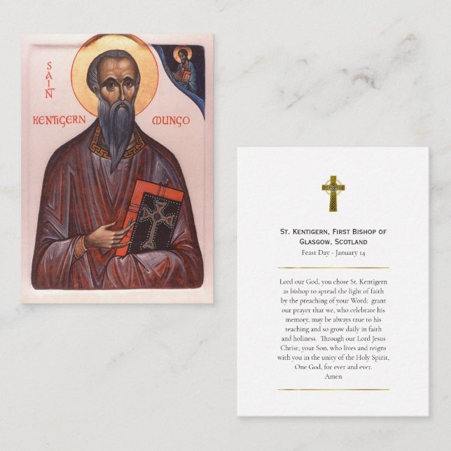 Carte De Placement St. Kentigern First Bishop of Glasgow Prayer Card (Devant / Derrière)