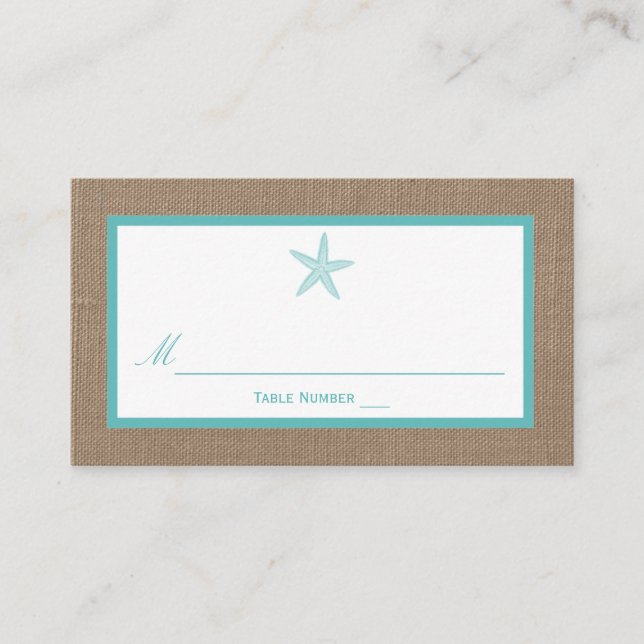 Carte De Placement Starfish Turquoise Burlap Beach Wedding Collection (Devant)