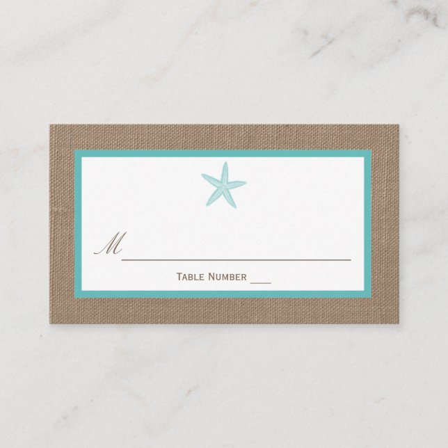 Carte De Placement Starfish Turquoise Burlap Beach Wedding Collection (Devant)