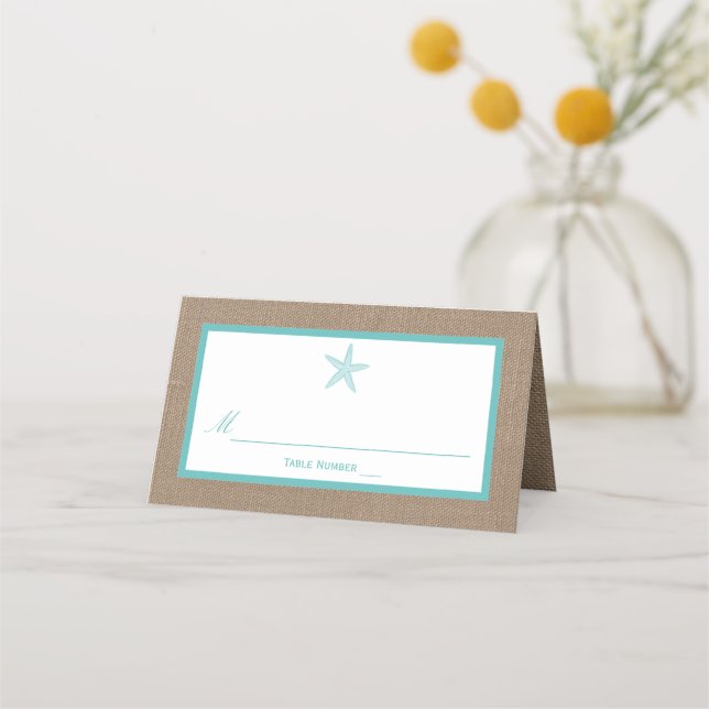Carte De Placement Starfish Turquoise Burlap Beach Wedding Collection (Devant)