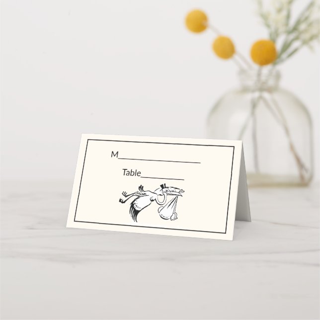 Carte De Placement Stork #1 Baby shower Sexe Révéler ivoire BG (Dos)
