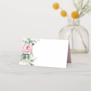 Carte De Placement Succulents Verdure Et Fleurs Roses Élégant