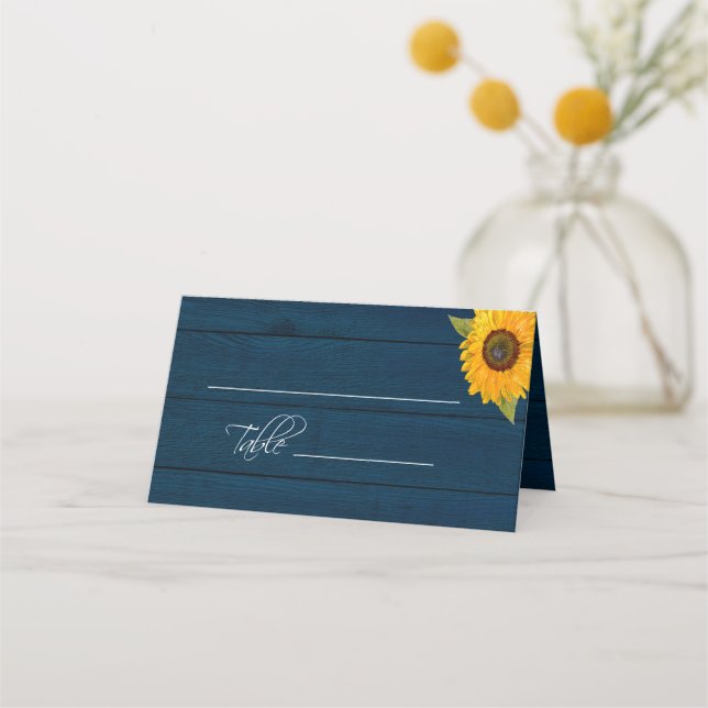 Carte De Placement Sunflower Navy Blue Floral Russe Mariage Table (Devant)