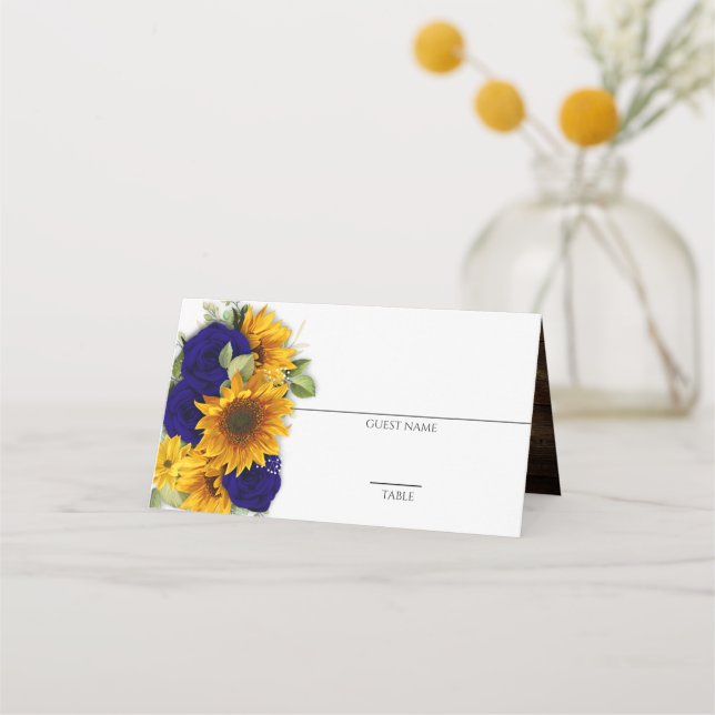 Carte De Placement Sunflower & Navy Roses Russe Carte Place (Devant)