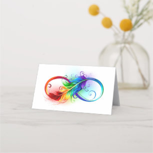 Carte De Placement Symbole d'infini avec plume arc-en-ciel