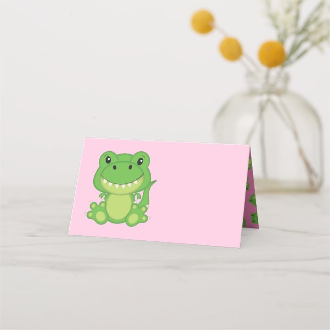 Carte De Placement T-Rex Dinosaur Baby shower rose (Devant)