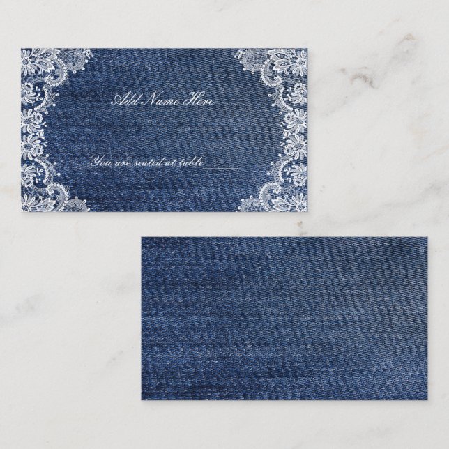 Carte De Placement Table Bleue Jean Denim Et Dentelle (Devant / Derrière)