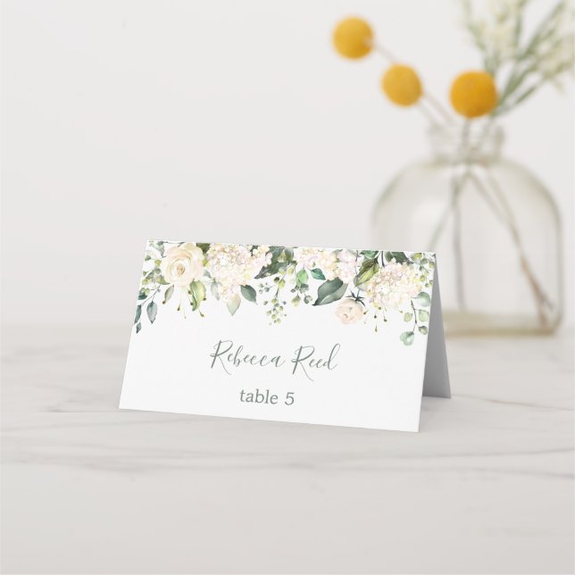 Carte De Placement Table de mariage à l'aquarelle avec verdure et ros (Dos)