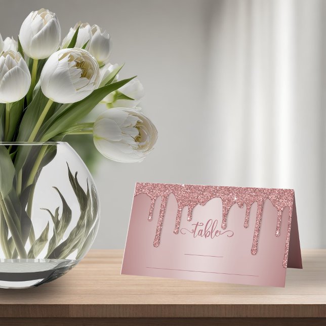 Carte De Placement Table de Mariage de Parties scintillant or Rose ch (Chic Rose Gold Glitter Wedding Table Place Cards)